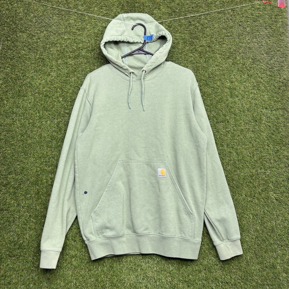 Carhartt Hoodie Mens Small Loose Fit Pullover Sweatshirt Graphic Logo Y2K Green